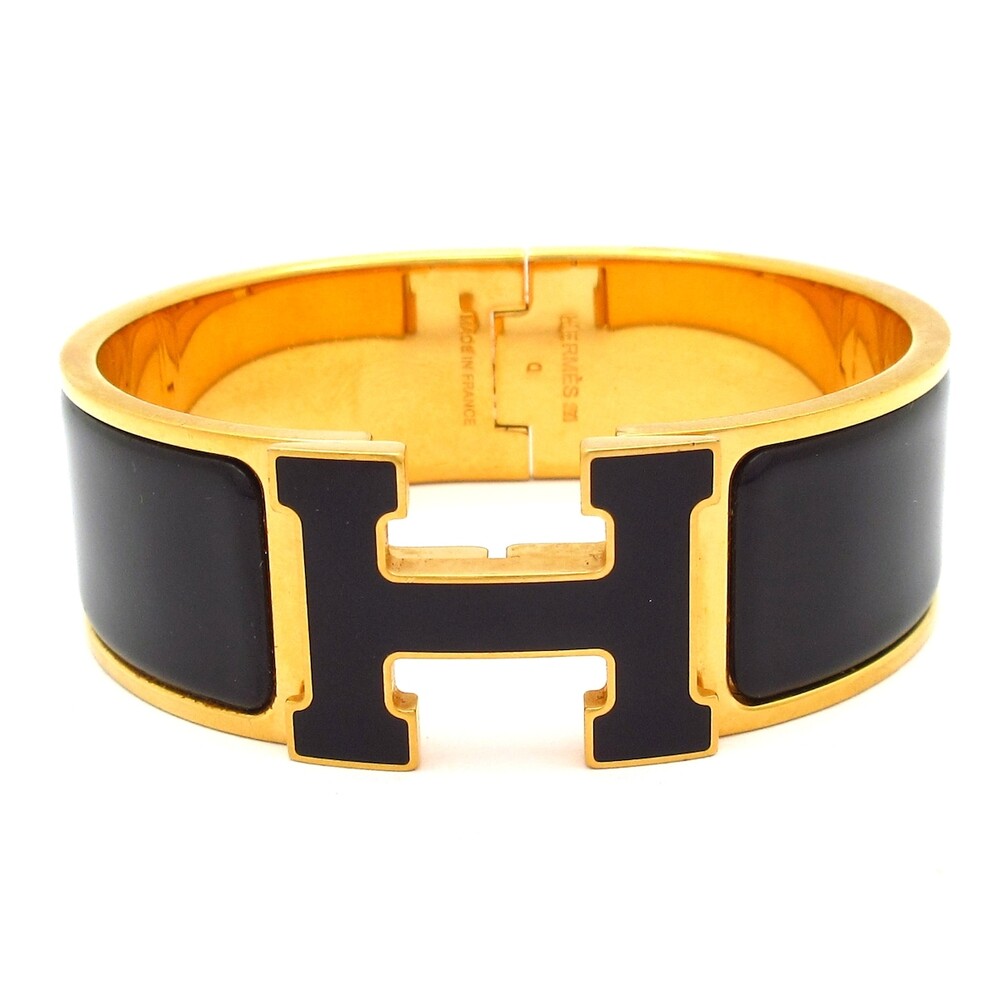 Hermès Clic Clac H Bangle Gold Black Hardware Patent Leather